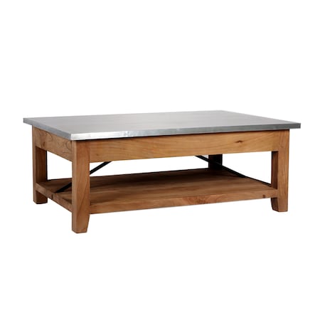 Alaterre Furniture Millwork 48" Wood and Zinc Metal Coffee Table with Shelf AWMW1271Z